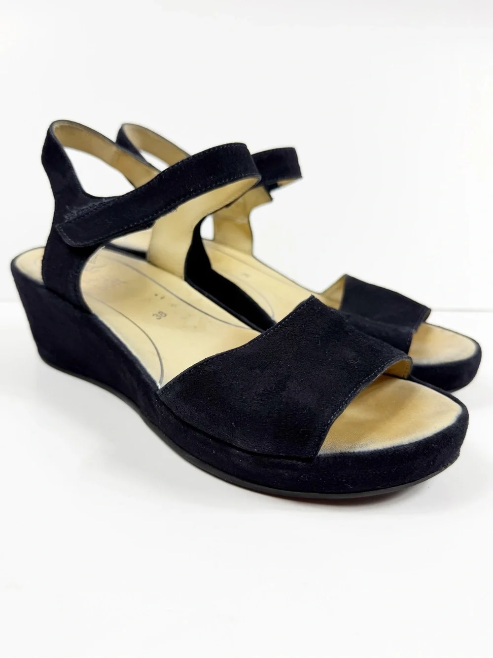 Ara‎ Rouge Black Suede Wedge Sandals - Women 38 7.5